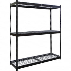 Hallowell - 3 Shelf Starter Wire Deck Open Steel Shelving - 620 Lb Capacity, 96" Wide x 84" High x 30" Deep, Black - Americas Industrial Supply
