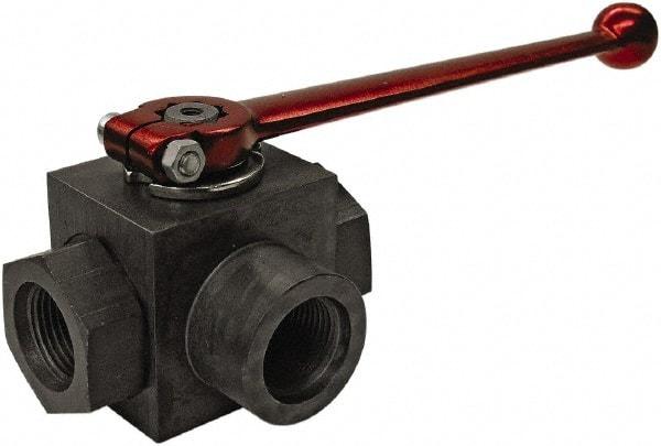 HYDAC - 3/4" Pipe, Full Port, Carbon Steel Full Port Ball Valve - Three Way, NPT Ends, Straight Handle, 6,000 WOG - Americas Industrial Supply