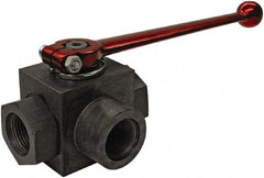 HYDAC - 1/2" Pipe, Full Port, Carbon Steel Full Port Ball Valve - Three Way, SAE Ends, Straight Handle, 6,000 WOG - Americas Industrial Supply