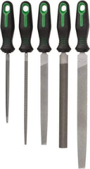 Nicholson - 5 Piece American Pattern File Set - 10", 8", 6" Long, Bastard Coarseness, Ergonomic Handle, Set Includes Round, Half Round, Mill, Slim Taper, Flat - Americas Industrial Supply