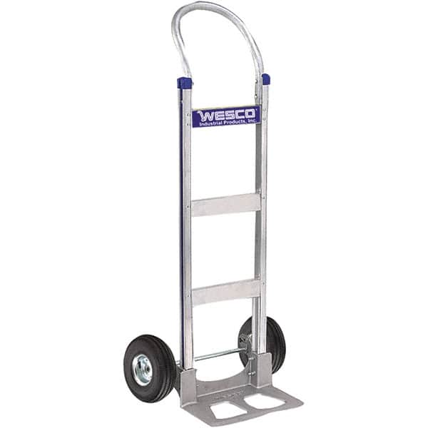 Wesco Industrial Products - 600 Lb Capacity 49" OAH Hand Truck - 14 x 7-1/2" Base Plate, Swept Back, Continuous Handle, Aluminum, Full Pneumatic Wheels - Americas Industrial Supply