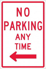 NMC - "No Parking Anytime", "Left Arrow", 12" Wide x 18" High, Aluminum No Parking & Tow Away Signs - 0.063" Thick, Red on White, Rectangle, Post Mount - Americas Industrial Supply