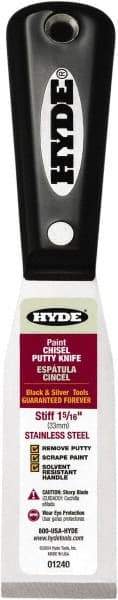 Hyde Tools - 1-5/16" Wide Chisel Edge Blade Stainless Steel Putty Knife - Stiff, Nylon Handle - Americas Industrial Supply