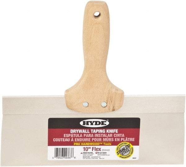 Hyde Tools - 10" Wide Flexible Blade Stainless Steel Joint Knife - Flexible, Hardwood Handle - Americas Industrial Supply