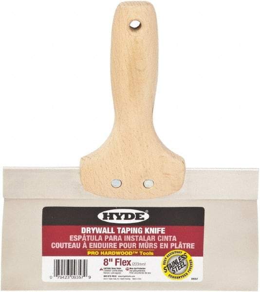 Hyde Tools - 8" Wide Flexible Blade Stainless Steel Joint Knife - Flexible, Hardwood Handle - Americas Industrial Supply