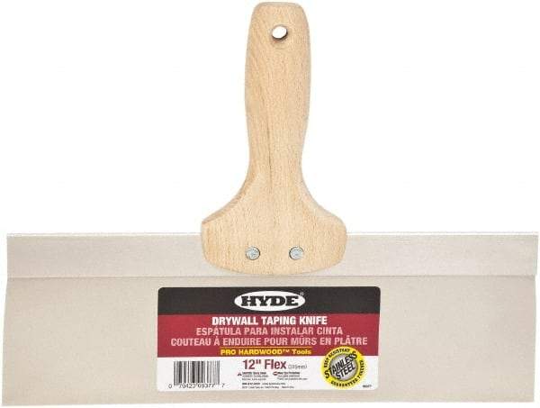 Hyde Tools - 12" Wide Flexible Blade Stainless Steel Joint Knife - Flexible, Hardwood Handle - Americas Industrial Supply