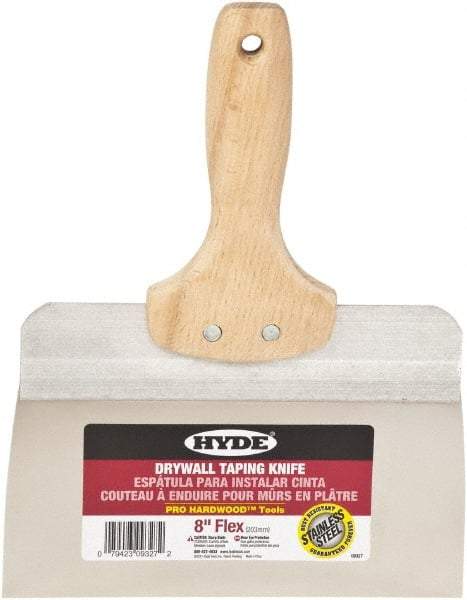 Hyde Tools - 8" Wide Flexible Blade Stainless Steel Joint Knife - Flexible, Hardwood Handle - Americas Industrial Supply