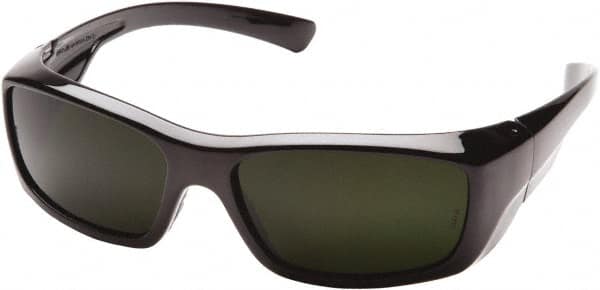 PYRAMEX - Green Lenses, Framed Safety Glasses - Scratch Resistant, Black Nylon Frame, Size Universal, Wrap Around - Americas Industrial Supply