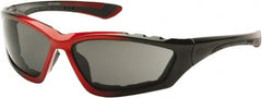 PYRAMEX - Gray Lenses, Framed Safety Glasses - Anti-Fog, Scratch Resistant, Black/Red Nylon Frame, Size Universal, Wrap Around - Americas Industrial Supply