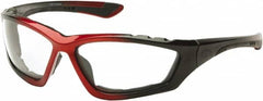 PYRAMEX - Clear Lenses, Framed Safety Glasses - Anti-Fog, Scratch Resistant, Black/Red Nylon Frame, Size Universal, Wrap Around - Americas Industrial Supply