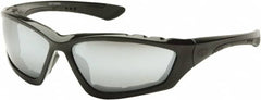 PYRAMEX - Silver Mirror Lenses, Framed Safety Glasses - Anti-Fog, Scratch Resistant, Black Nylon Frame, Size Universal, Wrap Around - Americas Industrial Supply