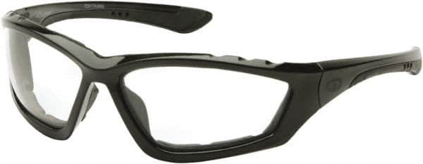 PYRAMEX - Clear Lenses, Framed Safety Glasses - Anti-Fog, Scratch Resistant, Black Nylon Frame, Size Universal, Wrap Around - Americas Industrial Supply