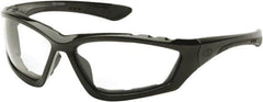 PYRAMEX - Clear Lenses, Framed Safety Glasses - Anti-Fog, Scratch Resistant, Black Nylon Frame, Size Universal, Wrap Around - Americas Industrial Supply