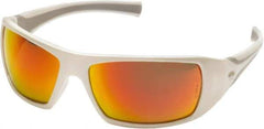 PYRAMEX - Sky Red Mirror Lenses, Framed Safety Glasses - Scratch Resistant, White Polycarbonate/Thermoplastic Rubber Frame, Size Universal, Wrap Around - Americas Industrial Supply
