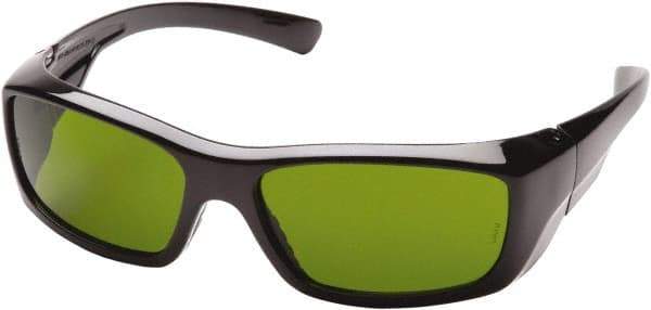 PYRAMEX - Green Lenses, Framed Safety Glasses - Scratch Resistant, Black Nylon Frame, Size Universal, Wrap Around - Americas Industrial Supply