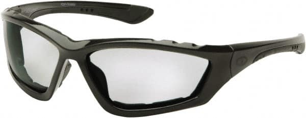 PYRAMEX - Gray Lenses, Framed Safety Glasses - Anti-Fog, Scratch Resistant, Black Nylon Frame, Size Universal, Wrap Around - Americas Industrial Supply