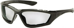 PYRAMEX - Gray Lenses, Framed Safety Glasses - Anti-Fog, Scratch Resistant, Black Nylon Frame, Size Universal, Wrap Around - Americas Industrial Supply