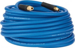 PRO-SOURCE - 3/8" ID x 0.6102" OD 100' Long Multipurpose Air Hose - MNPT(Swivel) x MNPT(Swivel) Ends, 300 Working psi, -40 to 176°F, 1/4" Fitting, Transparent Blue - Americas Industrial Supply