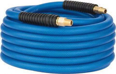 PRO-SOURCE - 3/8" ID x 0.6102" OD 50' Long Multipurpose Air Hose - MNPT(Swivel) x MNPT(Swivel) Ends, 300 Working psi, -40 to 176°F, 1/4" Fitting, Transparent Blue - Americas Industrial Supply