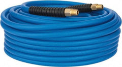 PRO-SOURCE - 1/4" ID x 0.4331" OD 100' Long Multipurpose Air Hose - MNPT(Swivel) x MNPT(Swivel) Ends, 300 Working psi, -40 to 176°F, 1/4" Fitting, Transparent Blue - Americas Industrial Supply
