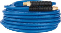 PRO-SOURCE - 1/4" ID x 0.4331" OD 50' Long Multipurpose Air Hose - MNPT(Swivel) x MNPT(Swivel) Ends, 300 Working psi, -40 to 176°F, 1/4" Fitting, Transparent Blue - Americas Industrial Supply