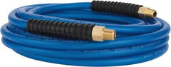 PRO-SOURCE - 1/4" ID x 0.4331" OD 25' Long Multipurpose Air Hose - MNPT(Swivel) x MNPT(Swivel) Ends, 300 Working psi, -40 to 176°F, 1/4" Fitting, Transparent Blue - Americas Industrial Supply