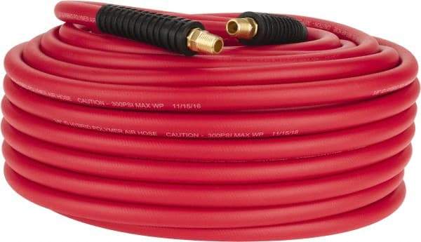 PRO-SOURCE - 3/8" ID x 0.6496" OD 100' Long Multipurpose Air Hose - MNPT x MNPT Ends, 300 Working psi, -40 to 180°F, 1/4" Fitting, Red - Americas Industrial Supply