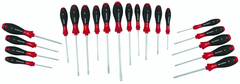 20 Piece - SoftFinish® Cushion Grip Screwdriver Set - #30299 - Includes: Slotted 3.0 - 8.0mm Phillips #0 - 2 Square # 1 - 3 PoziDriv #1 - 2 Torx® T6 - T30 - Americas Industrial Supply