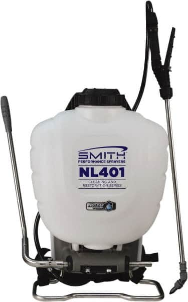 Smith Performance Sprayers - 4 Gal Chemical Safe Garden Backpack Sprayer - Use with Cleaners/Degreasers, Polyethylene Tank, Wide Mouth, Reinforced Hose - Americas Industrial Supply