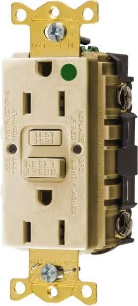 Hubbell Wiring Device-Kellems - 1 Phase, 5-15R NEMA, 125 VAC, 15 Amp, GFCI Receptacle - 2 Pole, Back and Side Wiring, Hospital Grade - Americas Industrial Supply