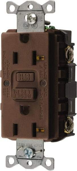 Hubbell Wiring Device-Kellems - 1 Phase, 5-20R NEMA, 125 VAC, 20 Amp, GFCI Receptacle - 2 Pole, Back and Side Wiring, Commercial Grade - Americas Industrial Supply