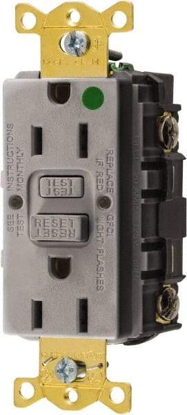 Hubbell Wiring Device-Kellems - 1 Phase, 5-15R NEMA, 125 VAC, 15 Amp, GFCI Receptacle - 2 Pole, Back and Side Wiring, Hospital Grade - Americas Industrial Supply