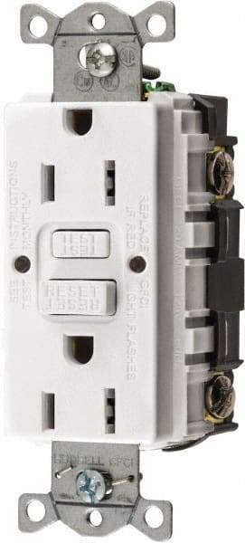 Hubbell Wiring Device-Kellems - 1 Phase, 5-15R NEMA, 125 VAC, 15 Amp, GFCI Receptacle - 2 Pole, Back and Side Wiring, Commercial Grade - Americas Industrial Supply