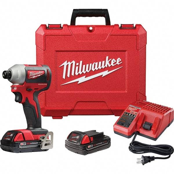 Milwaukee Tool - 18 Volt, 1/4" Drive, 133 Ft/Lb Torque, Cordless Impact Driver - Pistol Grip Handle, 3200 RPM, 2 Lithium-Ion Batteries Included - Americas Industrial Supply