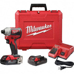 Milwaukee Tool - 18 Volt, 1/4" Drive, 133 Ft/Lb Torque, Cordless Impact Driver - Pistol Grip Handle, 3200 RPM, 2 Lithium-Ion Batteries Included - Americas Industrial Supply
