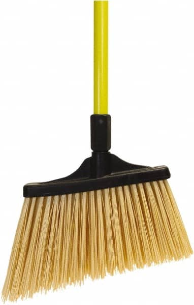 O-Cedar - 13" Wide, Yellow PET Bristles, 48" Fiberglass Handle, Angled Broom - Flagged - Americas Industrial Supply