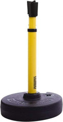 Banner Stakes - 22 to 42" High, 2-3/8" Pole Diam, Barrier Post Base, Stanchion & Receiver Head - 9" Base Diam, Round Nylon Base, Yellow Plastic Post, 15' x 2-1/2" Tape, For Outdoor Use - Americas Industrial Supply