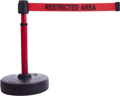 Banner Stakes - 22 to 42" High, 2-3/8" Pole Diam, Barrier Post Base & Stanchion - 9" Base Diam, Round Nylon Base, Red Plastic Post, 15' x 2-1/2" Tape, For Outdoor Use - Americas Industrial Supply