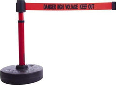 Banner Stakes - 22 to 42" High, 2-3/8" Pole Diam, Barrier Post Base & Stanchion - 9" Base Diam, Round Nylon Base, Red Plastic Post, 15' x 2-1/2" Tape, For Outdoor Use - Americas Industrial Supply