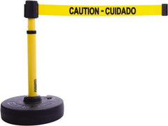 Banner Stakes - 22 to 42" High, 2-3/8" Pole Diam, Barrier Post Base & Stanchion - 9" Base Diam, Round Nylon Base, Yellow Plastic Post, 15' x 2-1/2" Tape, For Outdoor Use - Americas Industrial Supply