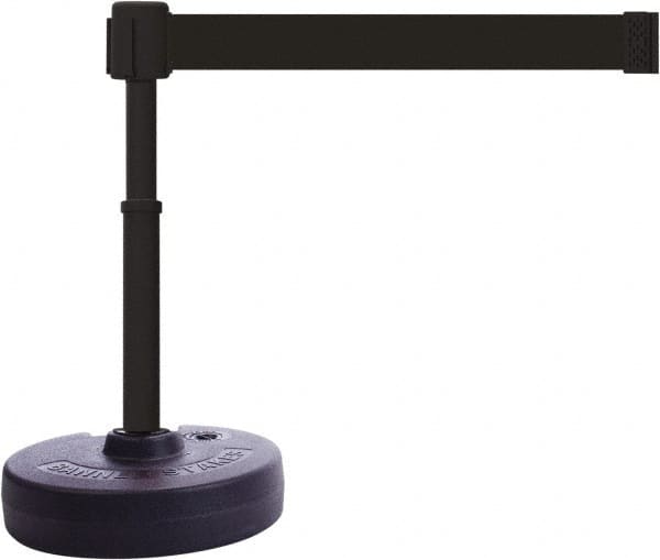 Banner Stakes - 22 to 42" High, 2-3/8" Pole Diam, Barrier Post Base & Stanchion - 9" Base Diam, Round Nylon Base, Black Plastic Post, 15' x 2-1/2" Tape, For Outdoor Use - Americas Industrial Supply