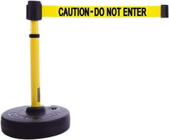 Banner Stakes - 22 to 42" High, 2-3/8" Pole Diam, Barrier Post Base & Stanchion - 9" Base Diam, Round Nylon Base, Yellow Plastic Post, 15' x 2-1/2" Tape, For Outdoor Use - Americas Industrial Supply