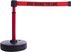 Banner Stakes - 22 to 42" High, 2-3/8" Pole Diam, Barrier Post Base & Stanchion - 9" Base Diam, Round Nylon Base, Red Plastic Post, 15' x 2-1/2" Tape, For Outdoor Use - Americas Industrial Supply