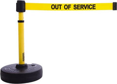 Banner Stakes - 22 to 42" High, 2-3/8" Pole Diam, Barrier Post Base & Stanchion - 9" Base Diam, Round Nylon Base, Yellow Plastic Post, 15' x 2-1/2" Tape, For Outdoor Use - Americas Industrial Supply