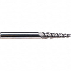 Emuge - 3° Taper Angle per Side, 5.42mm Small End Diam, 31mm LOC, Solid Carbide 3 Flute Tapered Ball End Mill - 80mm OAL, 8mm Shank Diam, Spiral Flute, 45° Helix - Americas Industrial Supply