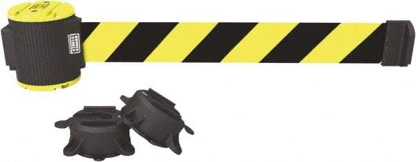 Banner Stakes - 30' Long x 2-1/2" Wide Nylon/Polyester Magnetic Wall Mount Barrier - Black on Yellow - Americas Industrial Supply