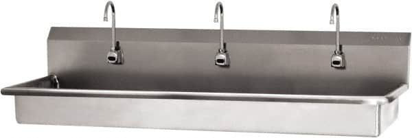 SANI-LAV - 65" Long x 16-1/2" Wide Inside, 1 Compartment, Grade 304 Stainless Steel (3) Person Wash-Station with Manual Faucet - 16 Gauge, 68" Long x 20" Wide x 21-1/2" High Outside, 5-1/2" Deep - Americas Industrial Supply