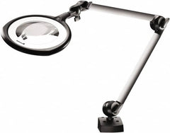 Waldmann Lighting - 39 Inch, Articulated, Clamp Mounted, LED, Silver, Magnifying Task Light - 14 Watt, 100 to 240 Volt, 1.75x Magnification, 160mm Wide - Americas Industrial Supply