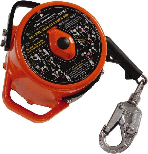 MSA - 30' Long, 310 Lb Capacity, Stainless Steel Cable Self-Retracting Lanyard - Steel Locking Snap Hook Connector, Stainless Steel Swivel - Americas Industrial Supply