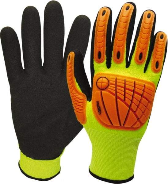 Wells Lamont - Size S (7), ANSI Cut Lvl 3, Nitrile Coated HPPE Fiber/Stainless Steel Cut Resistant Gloves - Palm & Fingertips Coated, Hi-Vis Orange/Black, Paired - Americas Industrial Supply